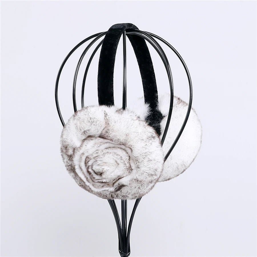 Stylish Natural Rabbit Fur Earmuff - Fashion Floral Design - Women's Winter Accessory - Wandering Woman