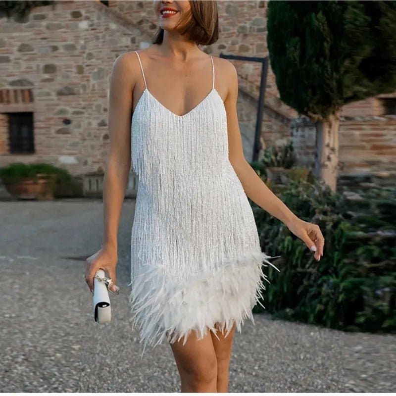 Tassel Feather Mini Dress - Wandering Woman