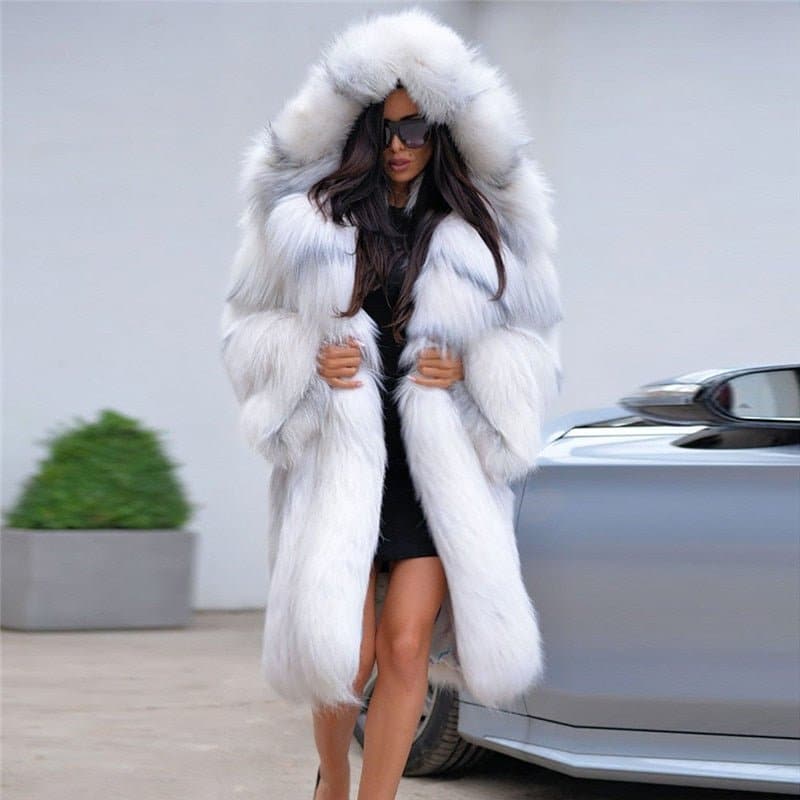 Thick Fox Fur Coat With Hood - Wandering Woman