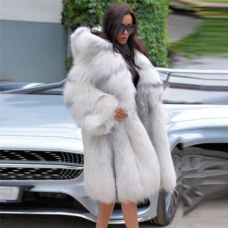 Thick Fox Fur Coat With Hood - Wandering Woman