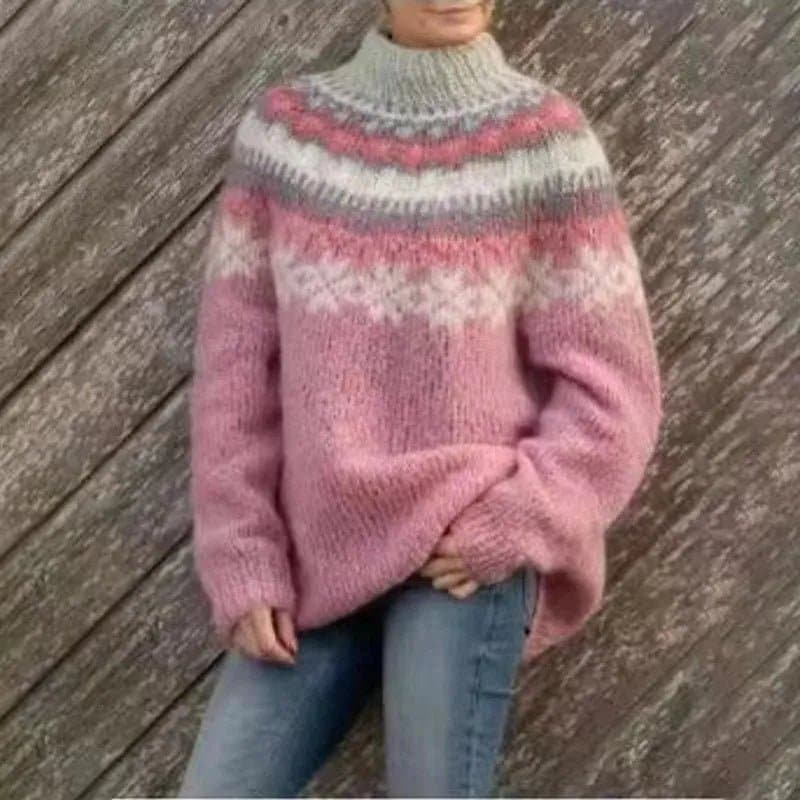 Thick Pink Turtleneck Sweater - Wandering Woman