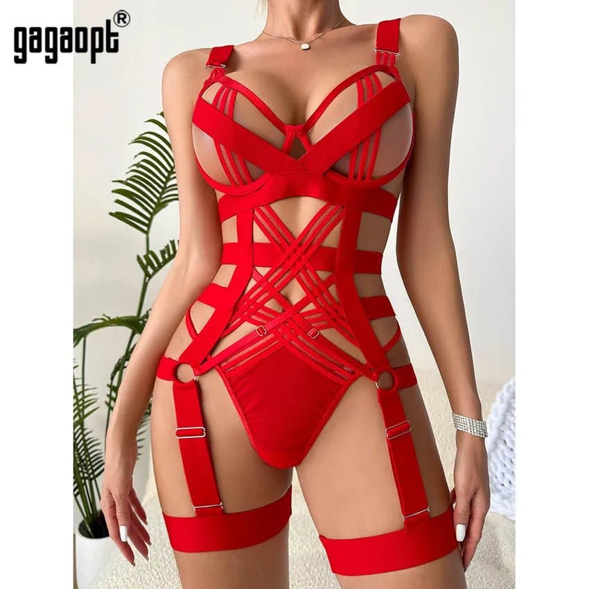 Transparent Bandage Lace Bodysuit - Sexy Hollow Out Rompers for Women - Wandering Woman