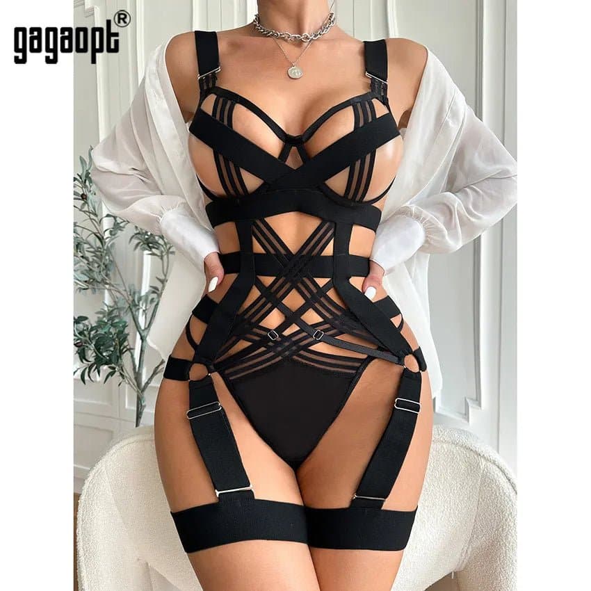 Transparent Bandage Lace Bodysuit - Sexy Hollow Out Rompers for Women - Wandering Woman