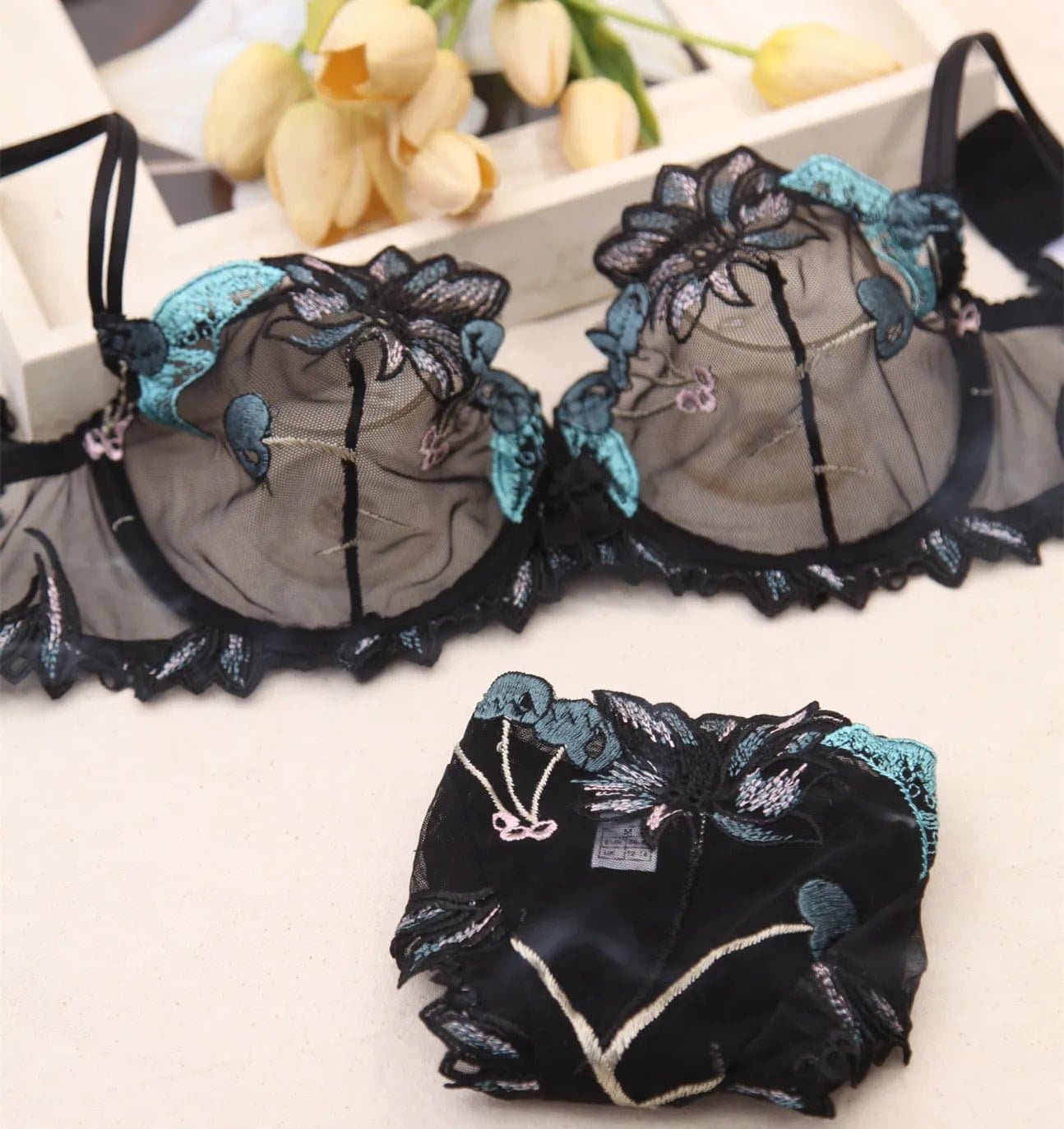 Transparent Embroidered Bra & Panty Lingerie - Wandering Woman