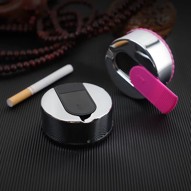 Travel Ashtray with Key Chain - Stainless Steel and ABS - Round Shape - Pocket Size, - Wandering Woman