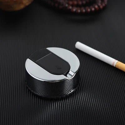 Travel Ashtray with Key Chain - Stainless Steel and ABS - Round Shape - Pocket Size, - Wandering Woman