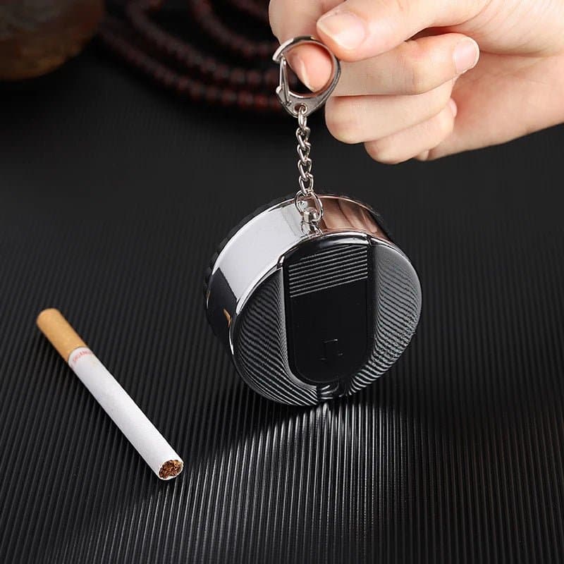 Travel Ashtray with Key Chain - Stainless Steel and ABS - Round Shape - Pocket Size, - Wandering Woman