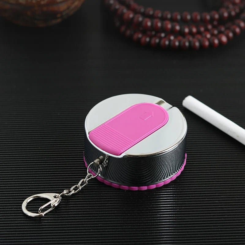 Travel Ashtray with Key Chain - Stainless Steel and ABS - Round Shape - Pocket Size, - Wandering Woman