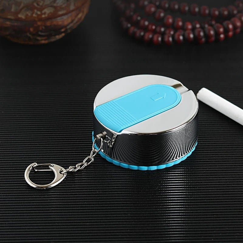 Travel Ashtray with Key Chain - Stainless Steel and ABS - Round Shape - Pocket Size, - Wandering Woman