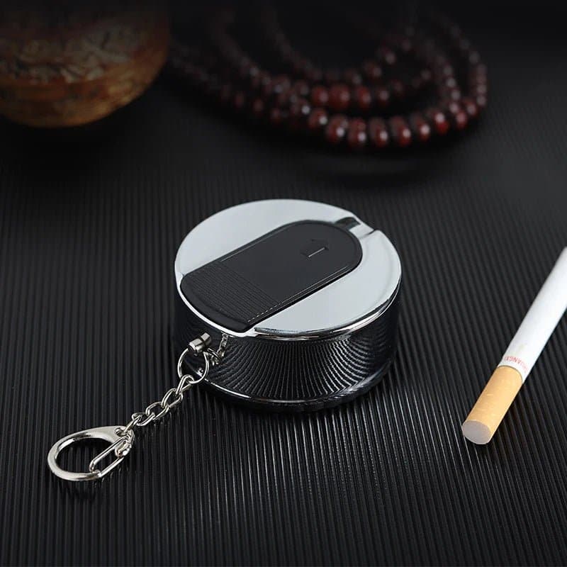 Travel Ashtray with Key Chain - Stainless Steel and ABS - Round Shape - Pocket Size, - Wandering Woman