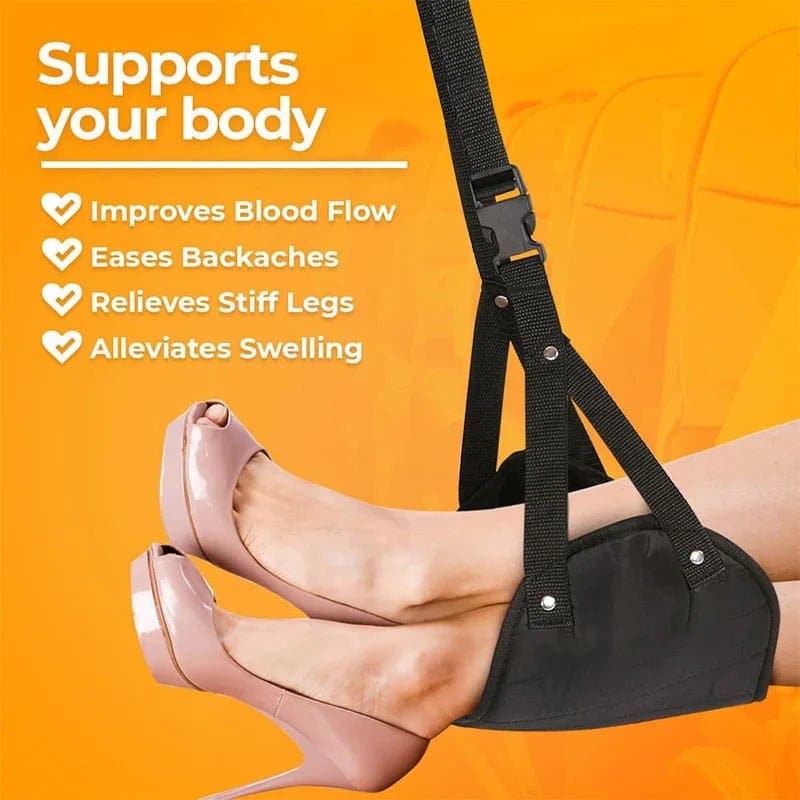 Travel Foot Hammock - Portable Single-Person Airplane Footrest and Leg Rest - Wandering Woman