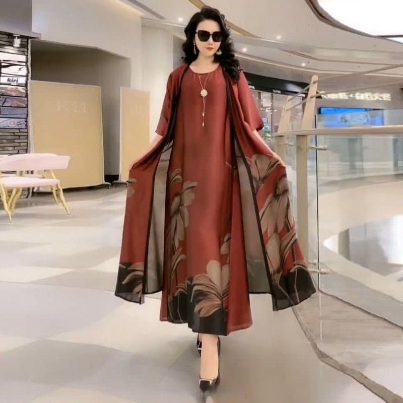 Two-Piece Elegant Silk Dress - Wandering Woman