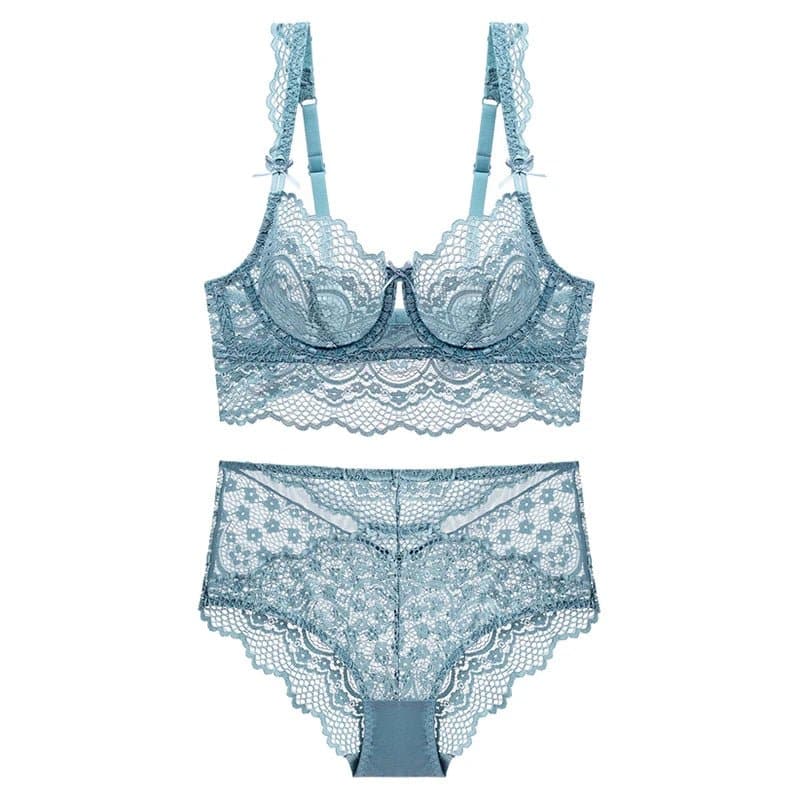 Ultra Thin Transparent Bra and Panties Set with Floral Pattern and Underwire Support - Wandering Woman
