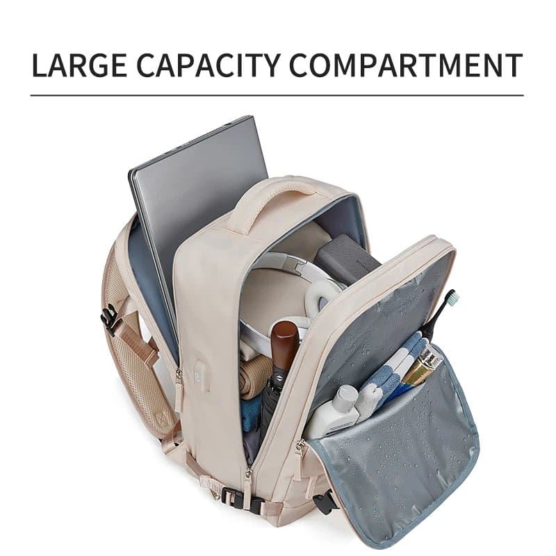 USB Charging Travel Carry On Backpack - 20-35L, Nylon, Polyester Lining, Solid Bag, Shoe Pocket - INFEYLAY - Wandering Woman
