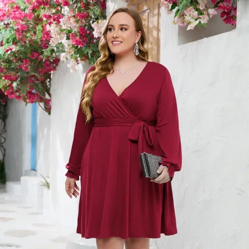 V Neck Lantern Sleeve Dress - Wandering Woman