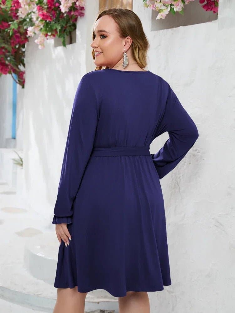 V Neck Lantern Sleeve Dress - Wandering Woman