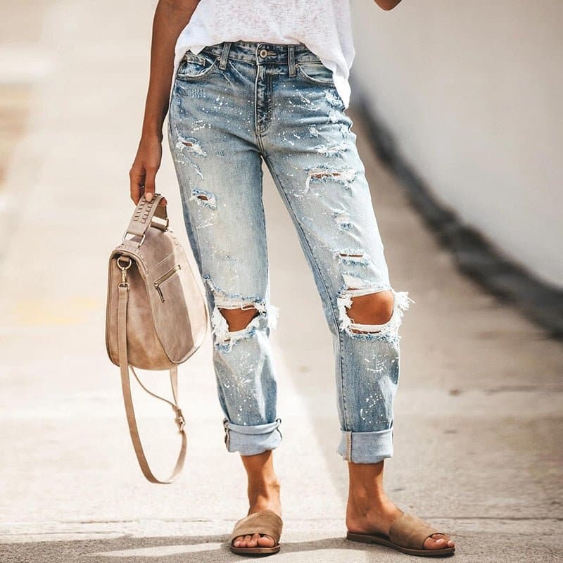Vintage Ripped Slim Fit Jeans - Wandering Woman