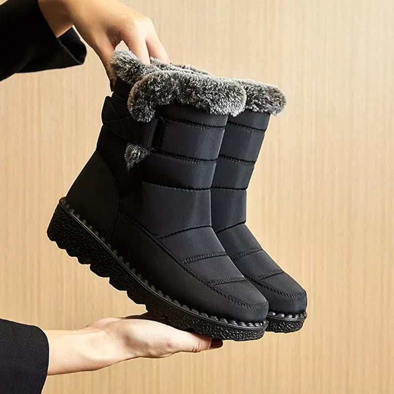 Waterproof Winter Boots for Women - Cozy Plush Lining, Slip-On, Faux Fur, Flat Heel - Wandering Woman