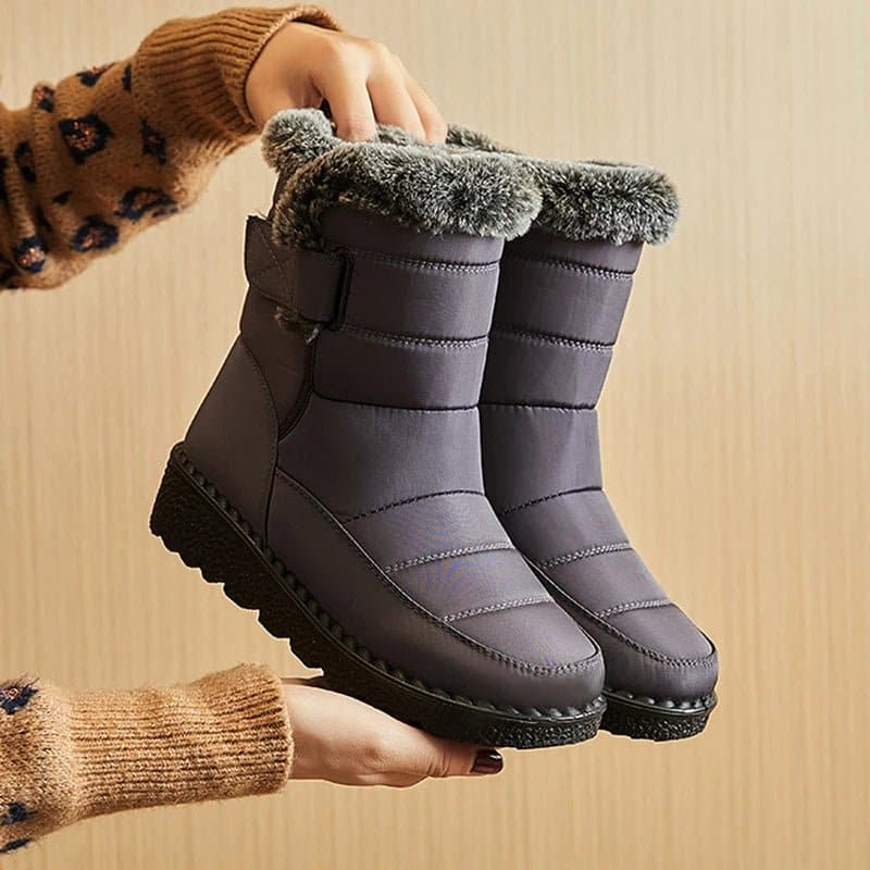 Waterproof Winter Boots for Women - Cozy Plush Lining, Slip-On, Faux Fur, Flat Heel - Wandering Woman
