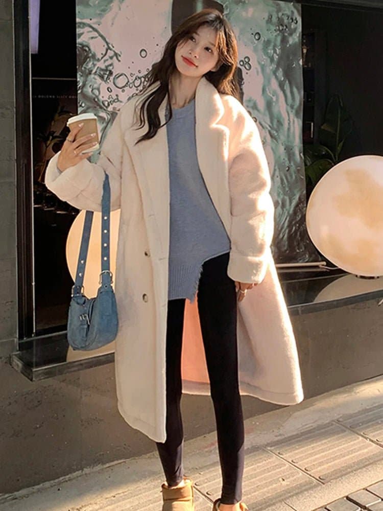 White Faux Fur Long Coat - Wandering Woman