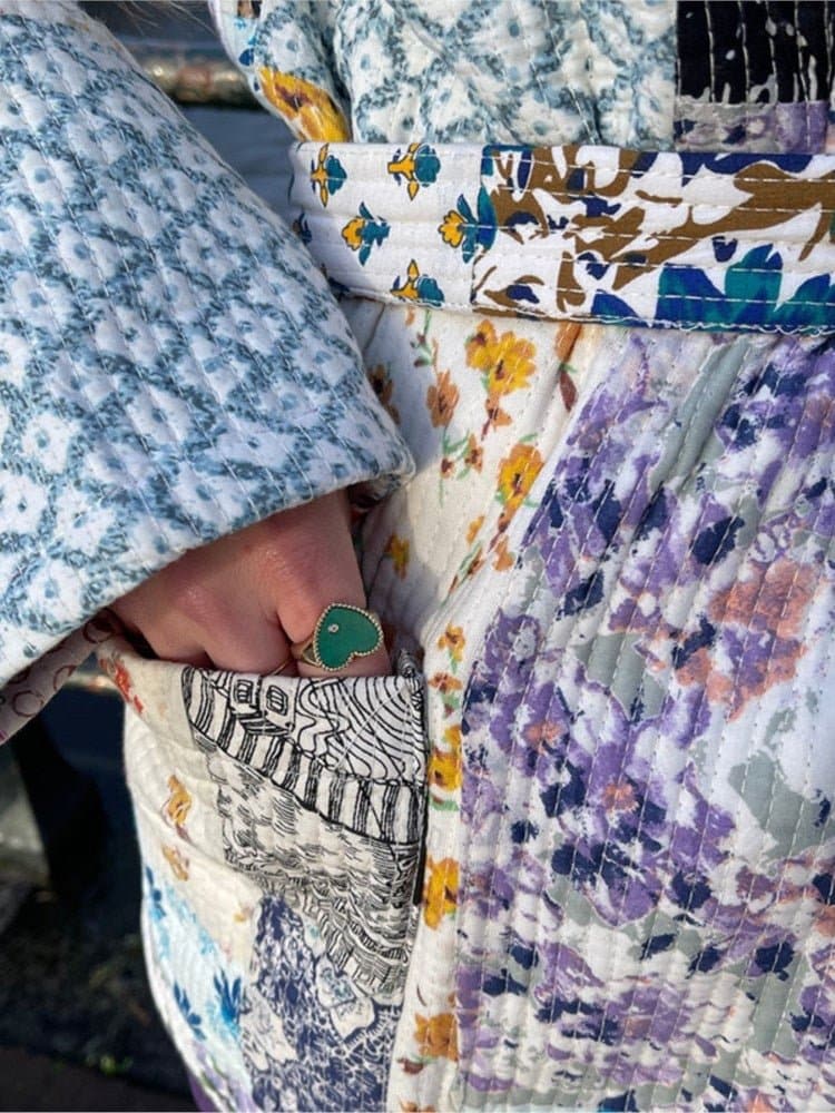 Women Multicolor Printed Patchwork Coat - Wandering Woman