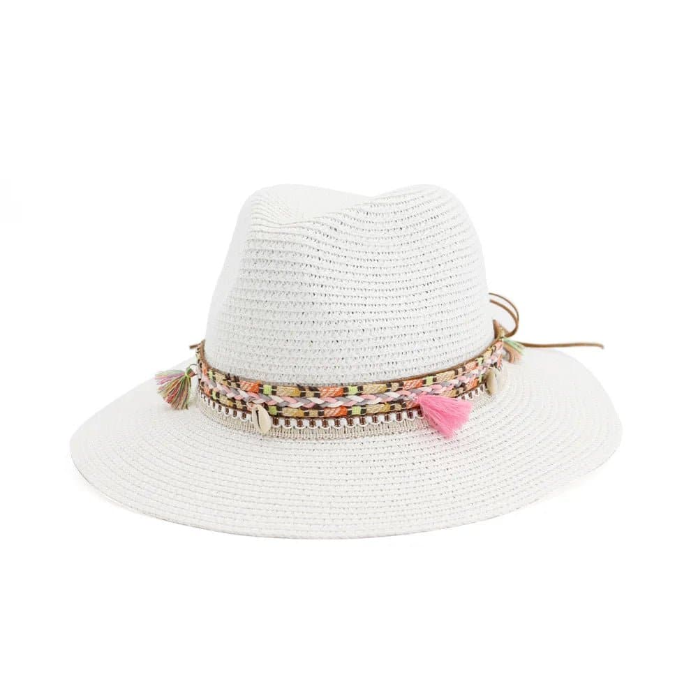 Women Straw Sun Hat - Buttermere Casual Beach Hat with Tassel, Solid Color, 56-58cm Size - Wandering Woman