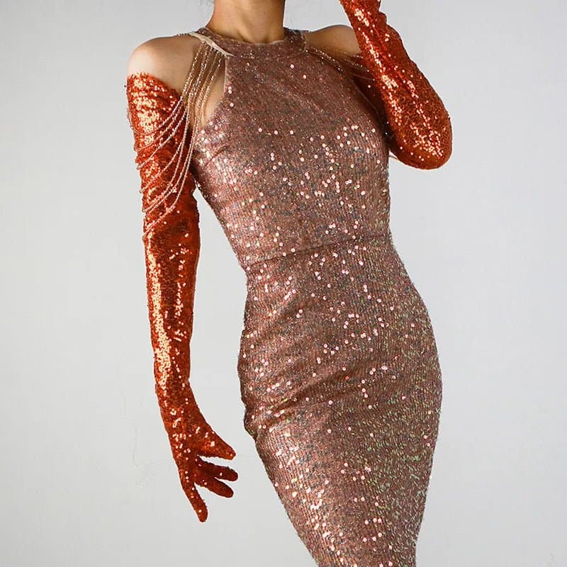 Women's 70cm Glitter Long Gloves - Fashionable Arm-Length Solid Pattern Gloves for Women - Wandering Woman