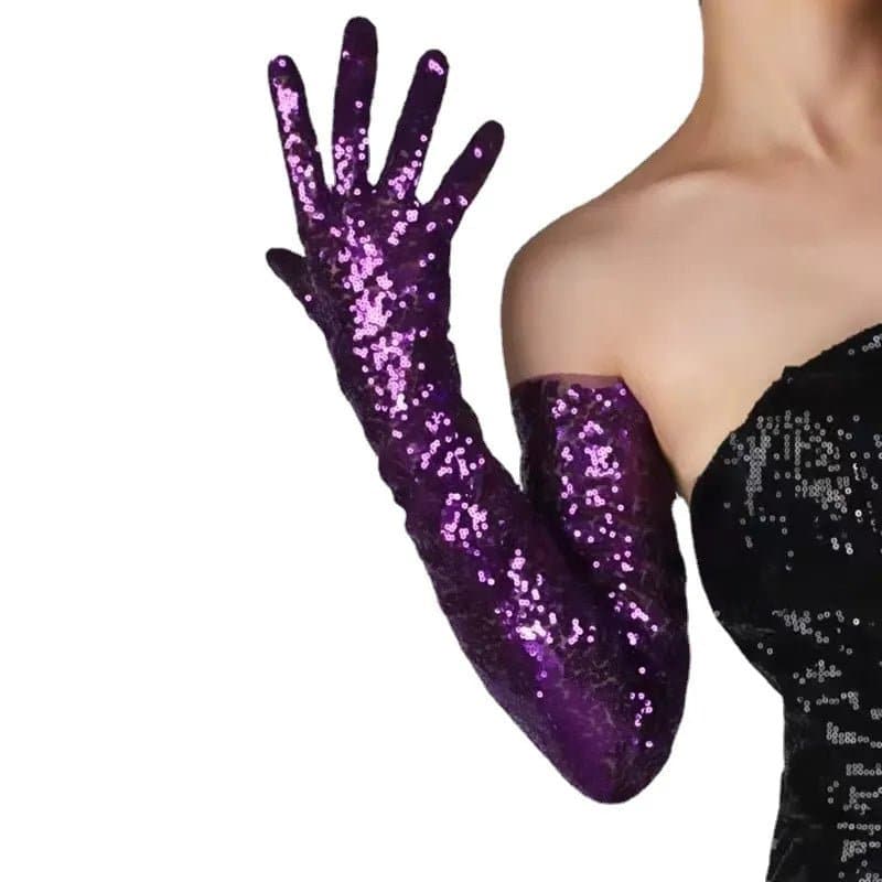 Women's 70cm Glitter Long Gloves - Fashionable Arm-Length Solid Pattern Gloves for Women - Wandering Woman
