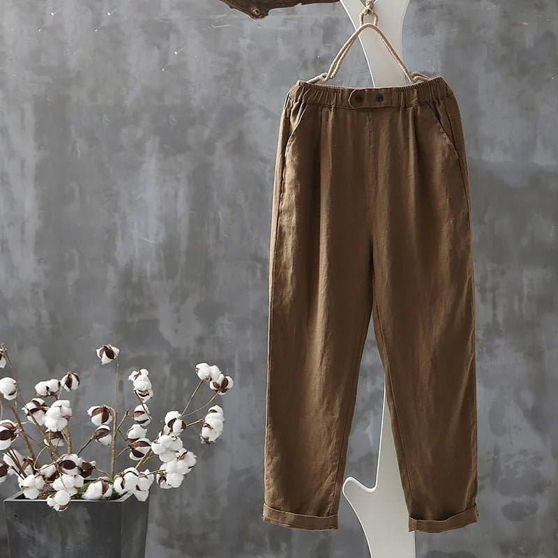 Women's Cotton Hemp Linen Capri Pants - Casual Loose Solid Harem Pants - Wandering Woman