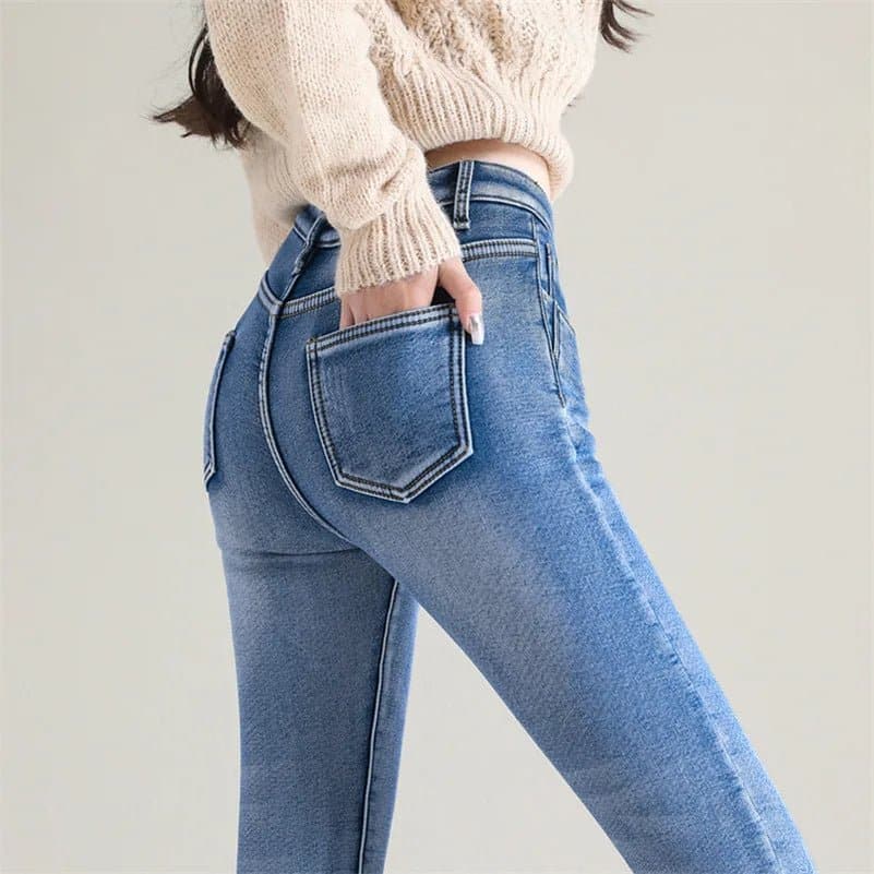Women's Fleece Lined Jeans - Warm & Cozy Straight Leg Pants - Wandering Woman