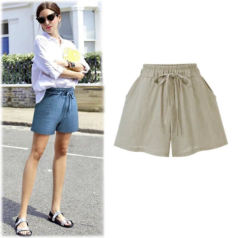 Women's Loose Linen Shorts - High Waist, Casual Style, Solid Color, Elastic Waist, 5XL, Free Shipping - Wandering Woman