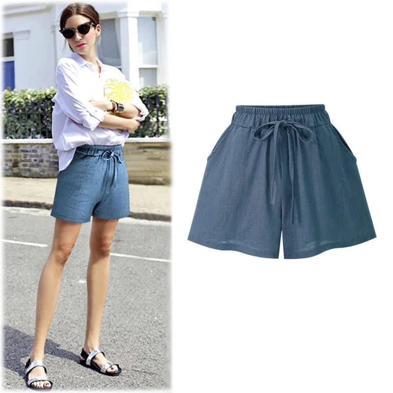 Women's Loose Linen Shorts - High Waist, Casual Style, Solid Color, Elastic Waist, 5XL, Free Shipping - Wandering Woman