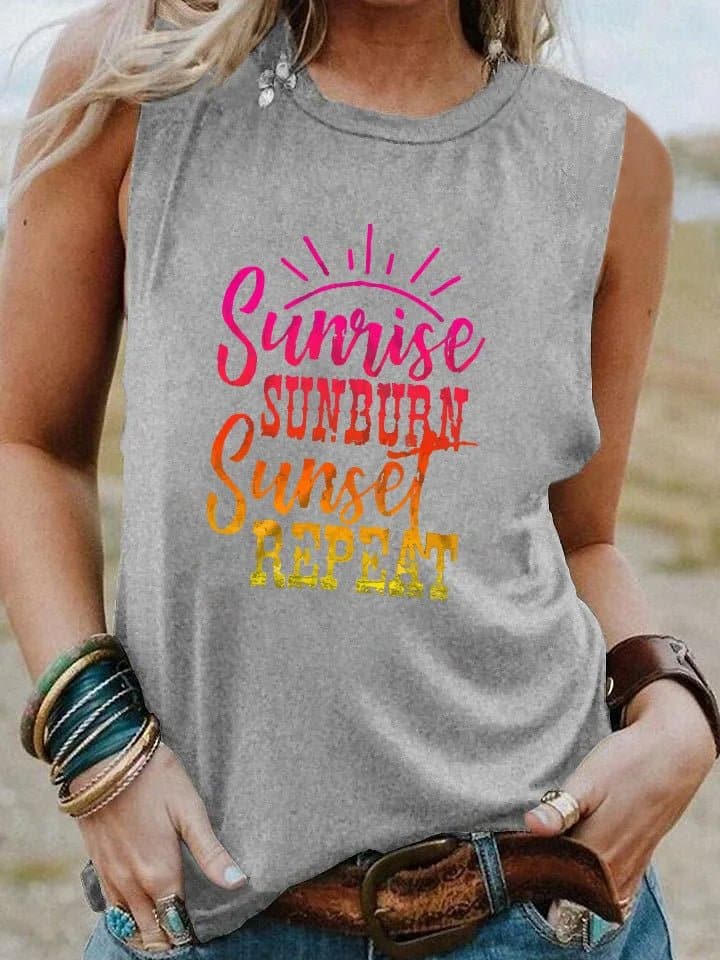 Women's Summer Tank Tops - Casual Letter Print Sleeveless Shirt - Wandering Woman