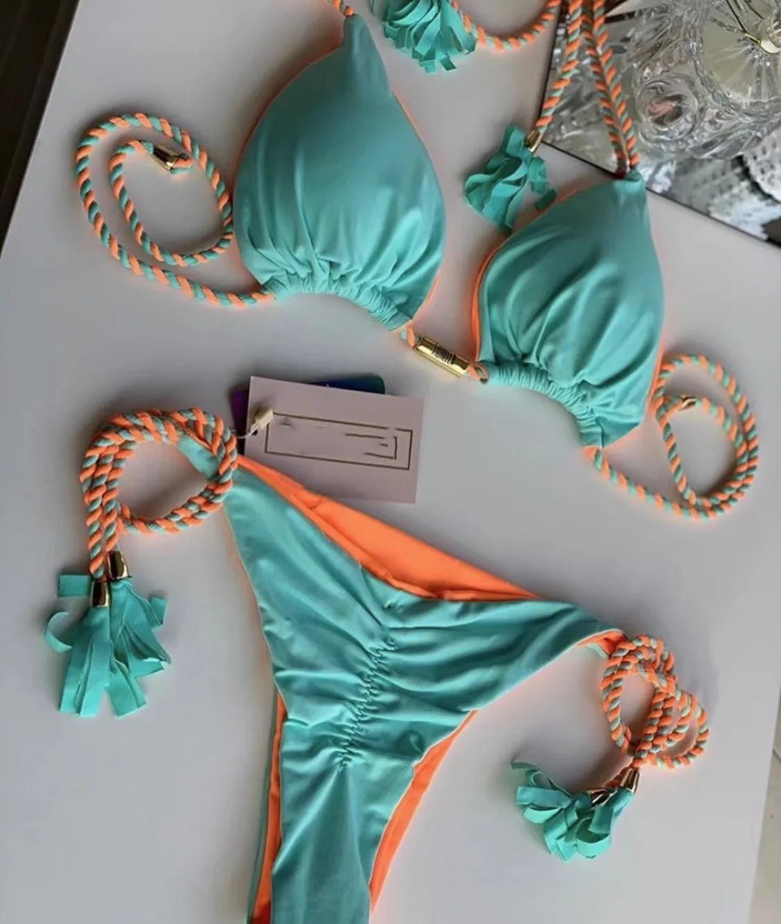 Women's Triangle Bikini Set - Print Design, Wire Free, Quick Drying, Beach Style - Wandering Woman