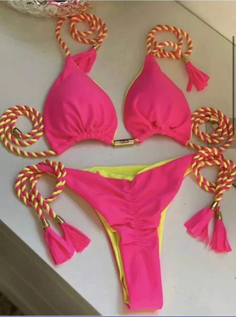 Women's Triangle Bikini Set - Print Design, Wire Free, Quick Drying, Beach Style - Wandering Woman