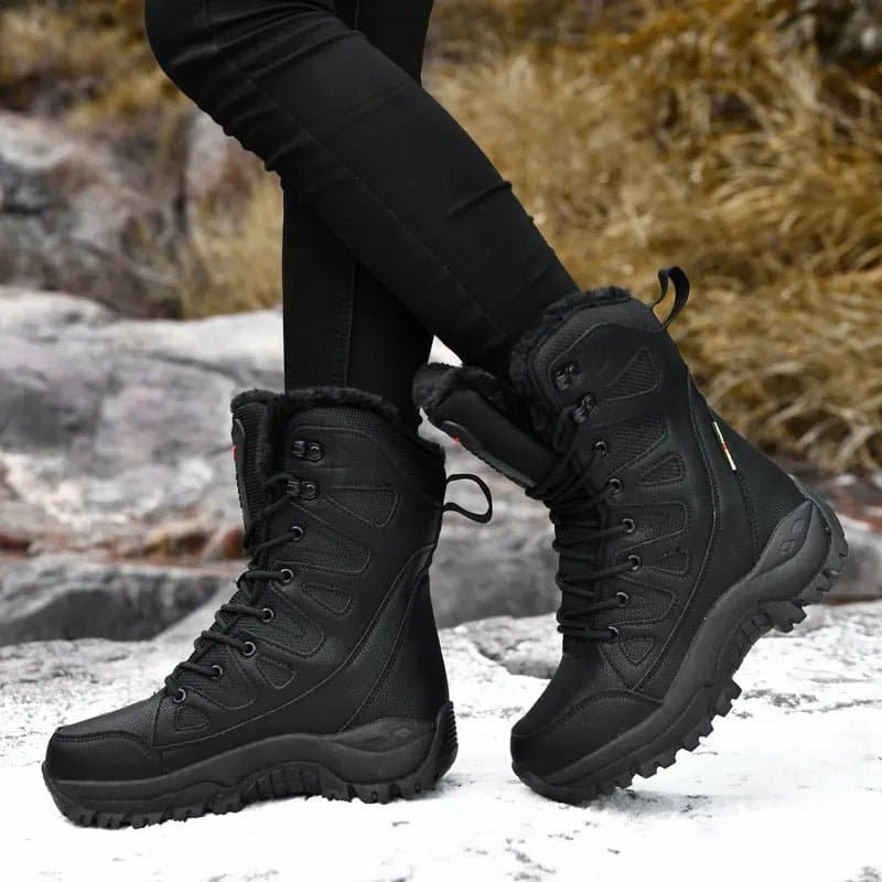 Women's Warm Winter Boots - Waterproof PU, Non-Slip Rubber Outsole, Mid-Calf Length - Wandering Woman