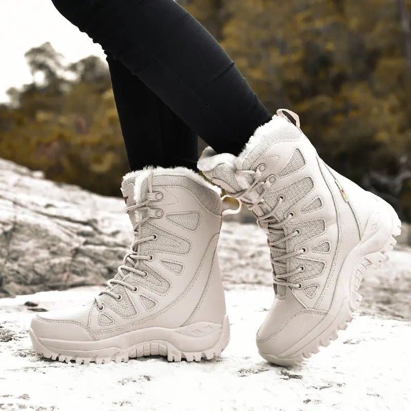 Women's Warm Winter Boots - Waterproof PU, Non-Slip Rubber Outsole, Mid-Calf Length - Wandering Woman