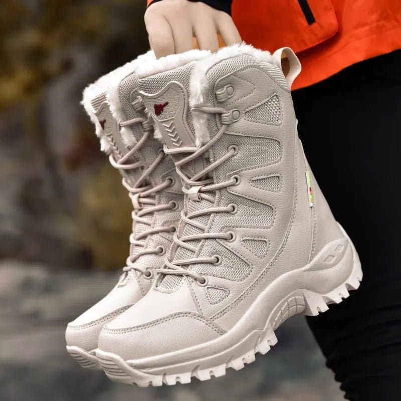 Women's Warm Winter Boots - Waterproof PU, Non-Slip Rubber Outsole, Mid-Calf Length - Wandering Woman