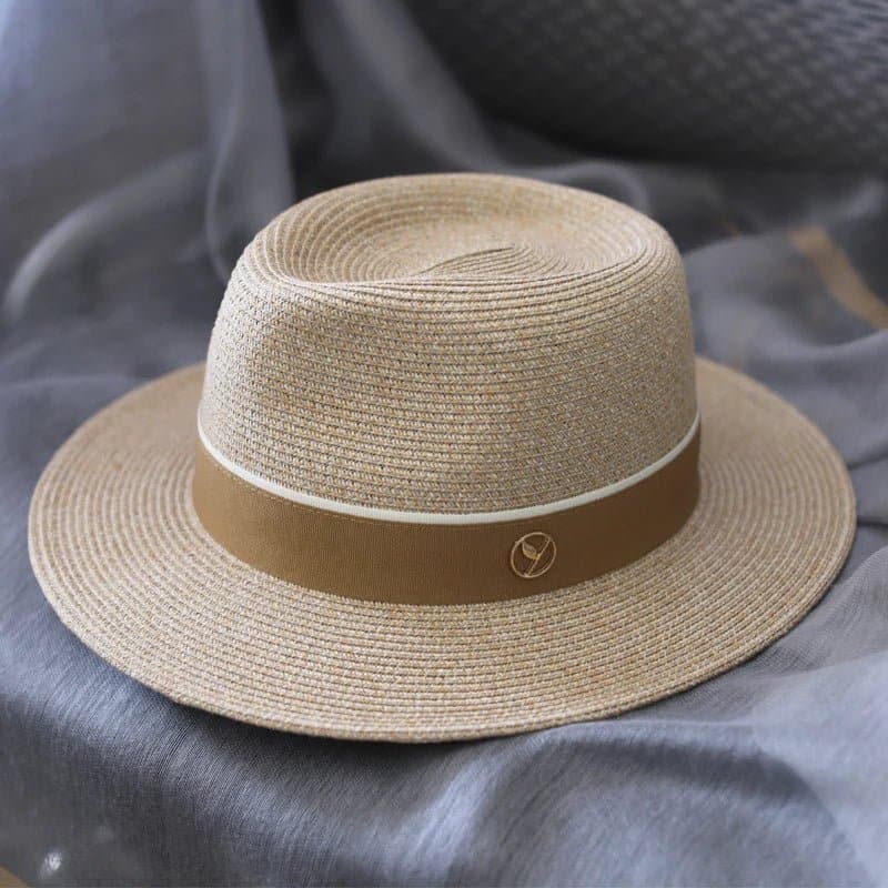Women's Wide Brim Beach Hat with Sun Protection in Straw - Large Size (58-61cm) - Wandering Woman