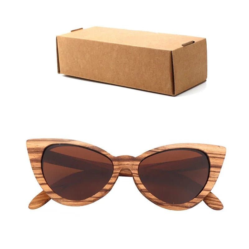 Wood Cat Eye Polarized Sunglasses with UV400 Protection, 41mm Lens Height, and 52mm Lens Width - Wandering Woman