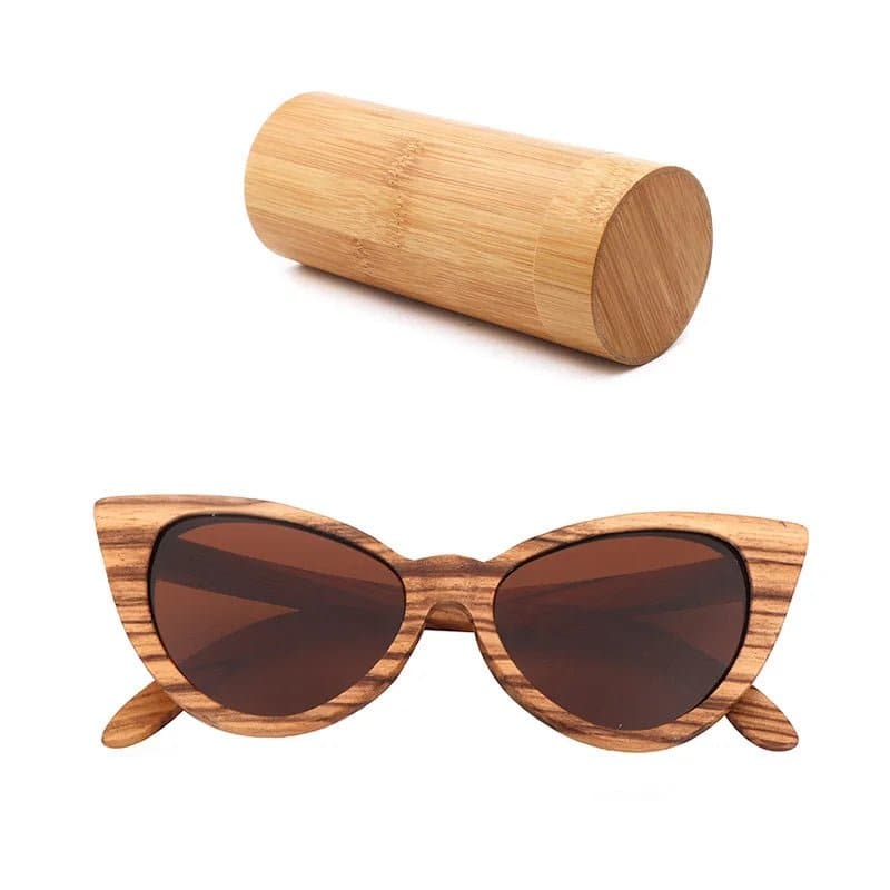 Wood Cat Eye Polarized Sunglasses with UV400 Protection, 41mm Lens Height, and 52mm Lens Width - Wandering Woman