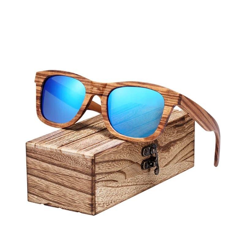 Zebra Wood Polarized Sunglasses with UV400 Protection - Square Frame, 61mm Lens Width - Wandering Woman