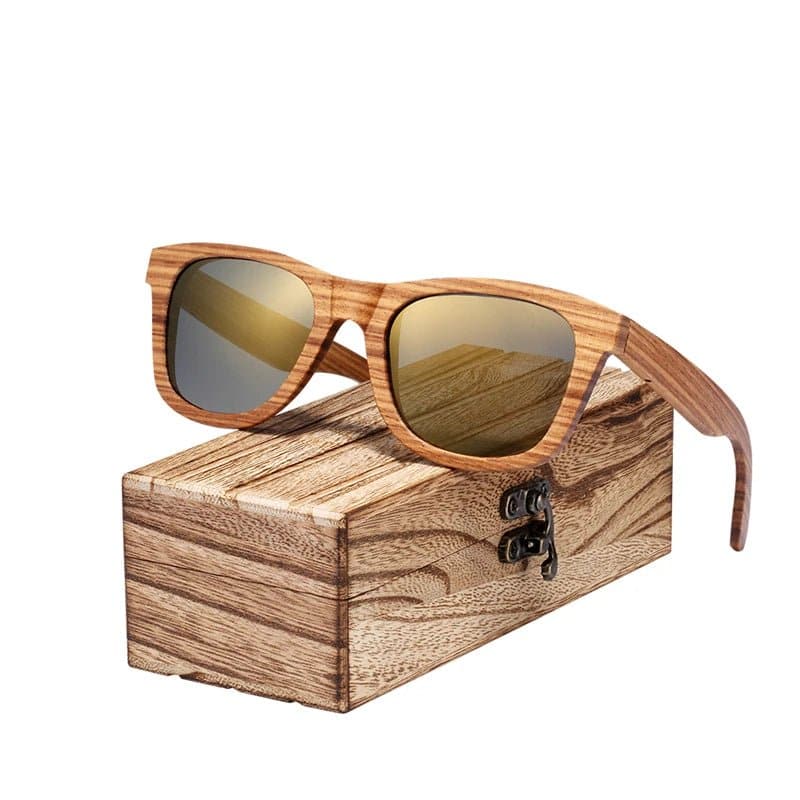 Zebra Wood Polarized Sunglasses with UV400 Protection - Square Frame, 61mm Lens Width - Wandering Woman