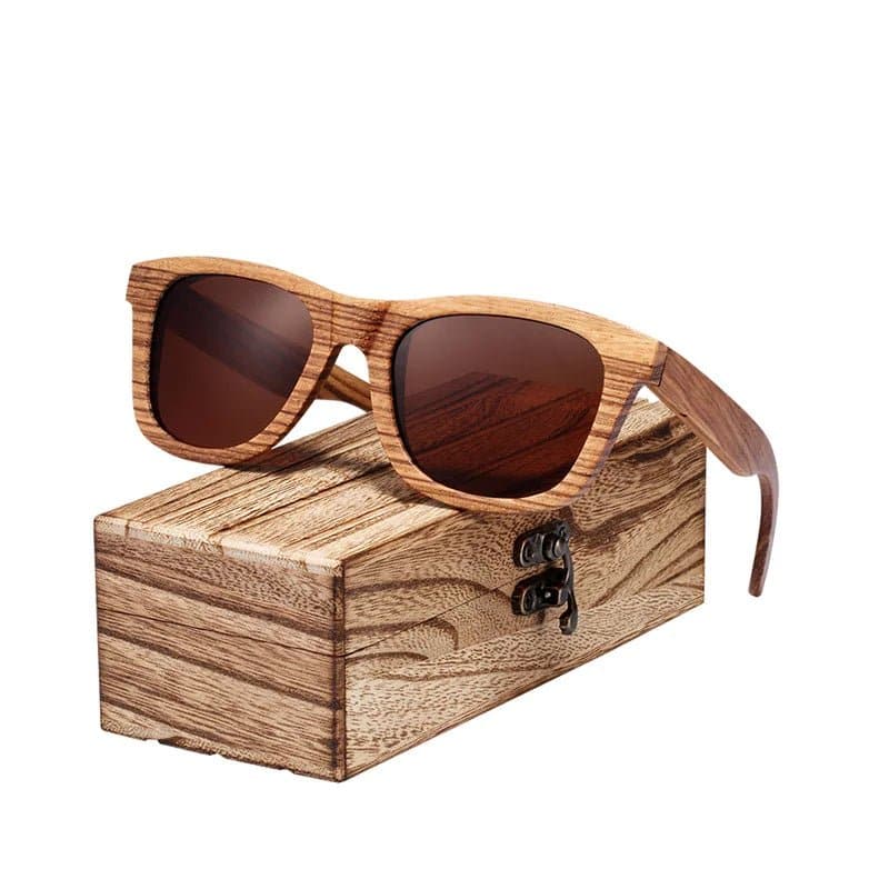 Zebra Wood Polarized Sunglasses with UV400 Protection - Square Frame, 61mm Lens Width - Wandering Woman